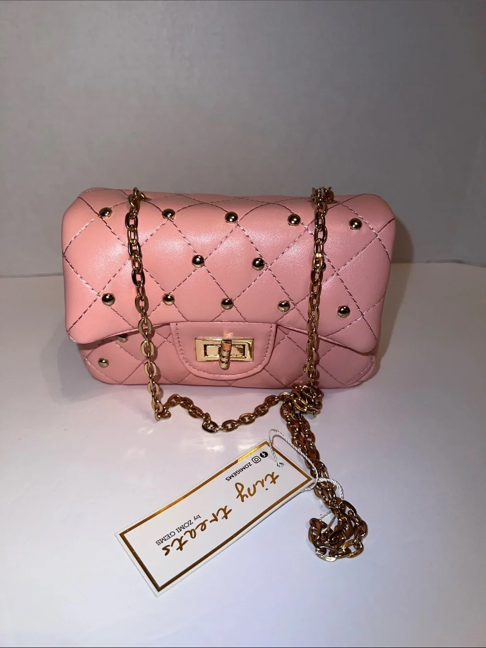 NWT Tint Treats Pink Mini Purse. Gold Chain and Studded Accents and Hardware.​